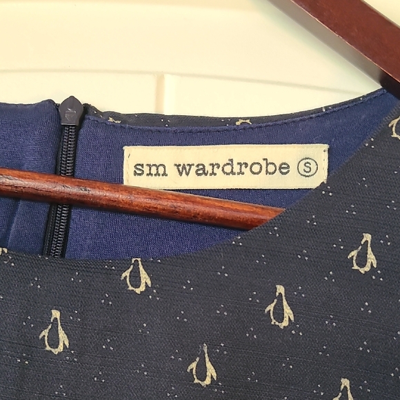 Simple Navy Mini Dress with Penguin Pattern - Picture 2 of 4
